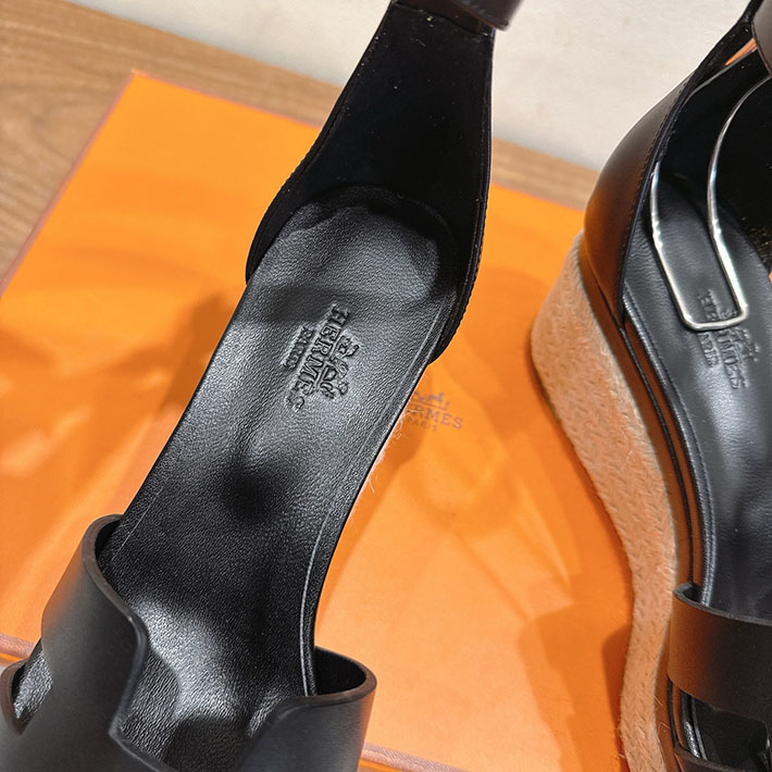 最高級エルメススーパーコピー HERMES エスパドリーユ エルダ ヒール ブラック H231307Zv02390 HERMES 靴 サンダル - 画像 (3)