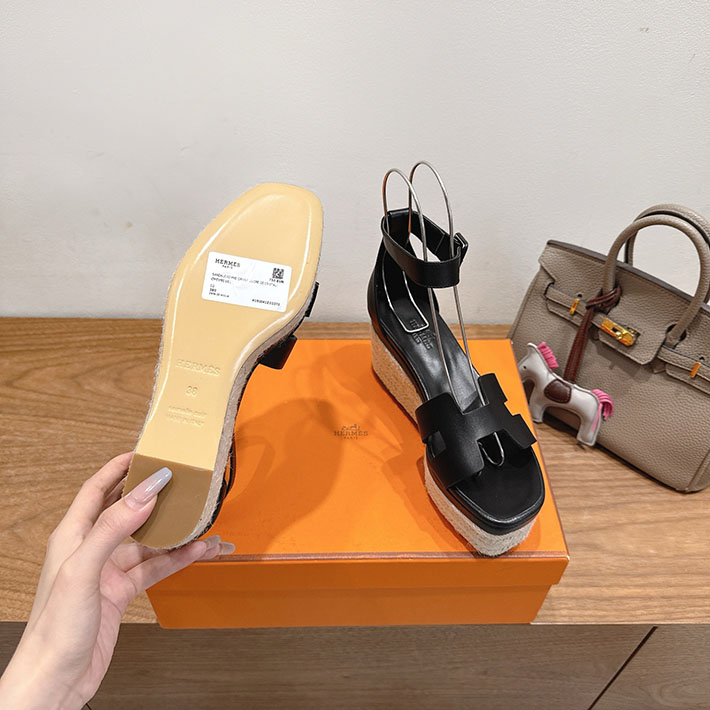 最高級エルメススーパーコピー HERMES エスパドリーユ エルダ ヒール ブラック H231307Zv02390 HERMES 靴 サンダル - 画像 (2)