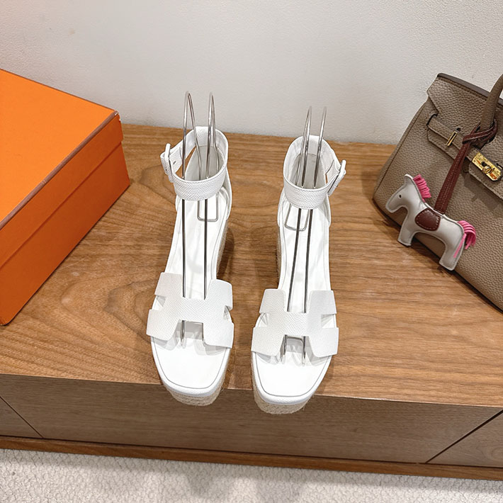 最高級エルメススーパーコピー HERMES エスパドリーユ エルダ 靴・シューズ ヒール ホワイト 2631578 HERMES 靴 サンダル - 画像 (8)