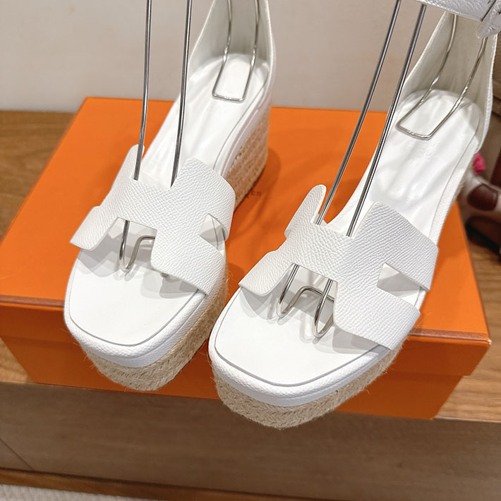 最高級エルメススーパーコピー HERMES エスパドリーユ エルダ 靴・シューズ ヒール ホワイト 2631578 HERMES 靴 サンダル - 画像 (4)