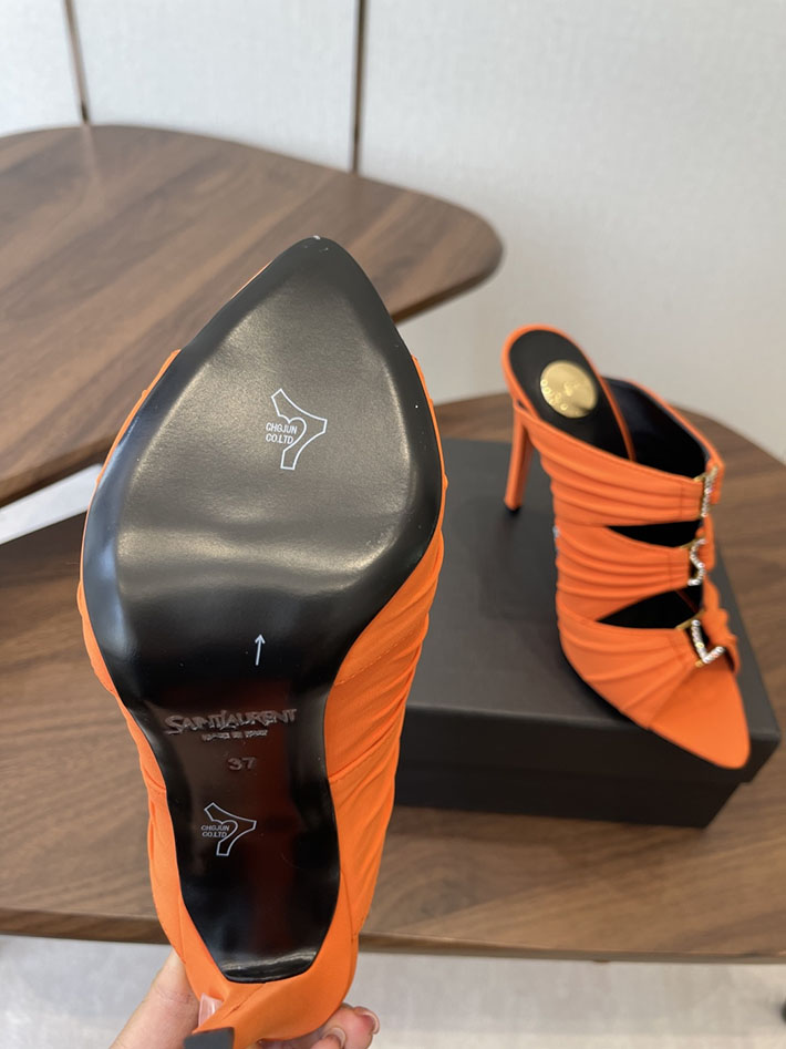 最高級サンローランスーパーコピー Saint Laurent サンダル エミリー ミュール サテンクレープ オレンジ 2630579 サンローラン ミュール - 画像 (5)