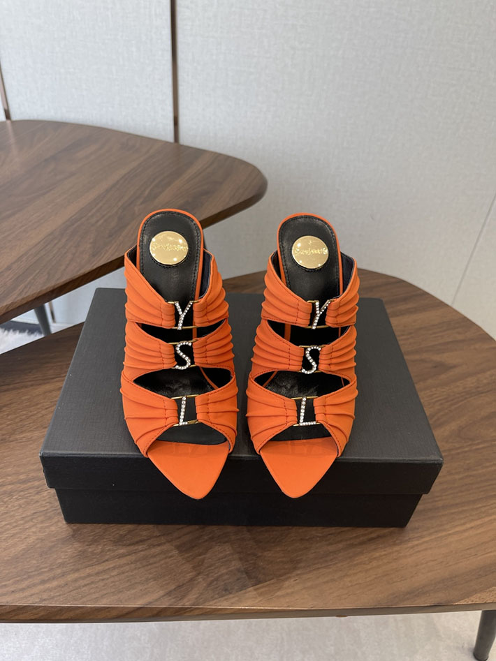 最高級サンローランスーパーコピー Saint Laurent サンダル エミリー ミュール サテンクレープ オレンジ 2630579 サンローラン ミュール - 画像 (4)