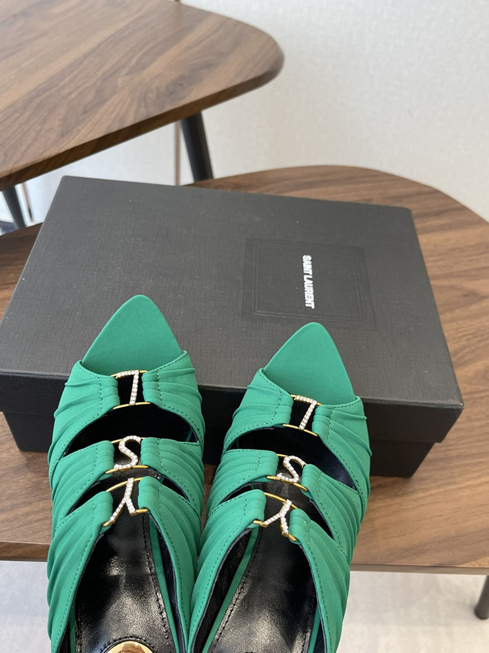 最高級サンローランスーパーコピー Saint Laurent サンダル エミリー ミュール サテンクレープ グリーン 2630580 サンローラン サンダル レディース - 画像 (9)