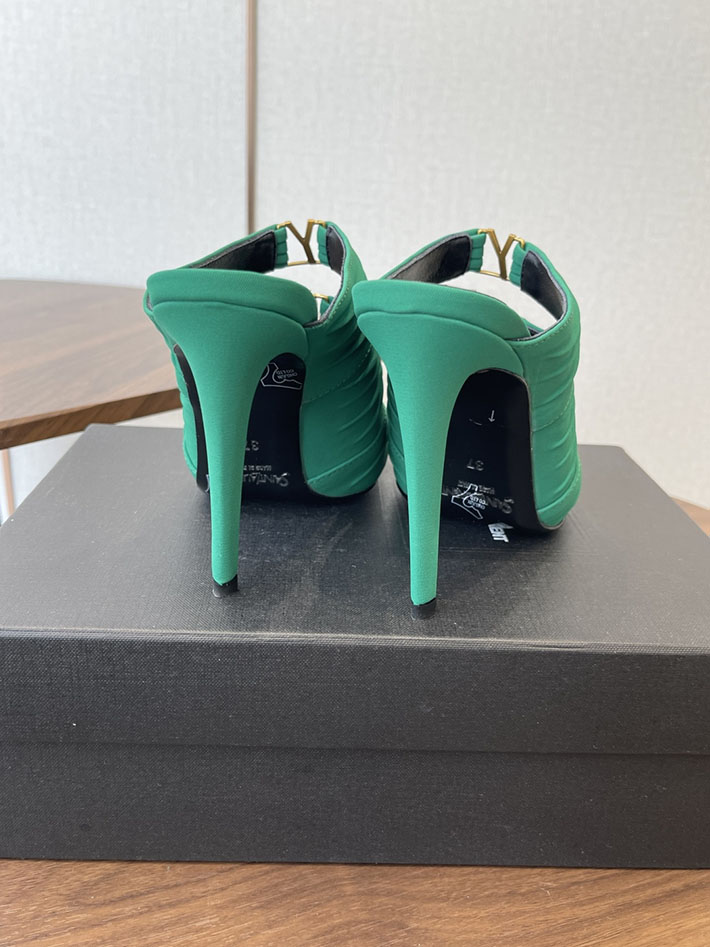 最高級サンローランスーパーコピー Saint Laurent サンダル エミリー ミュール サテンクレープ グリーン 2630580 サンローラン サンダル レディース - 画像 (6)