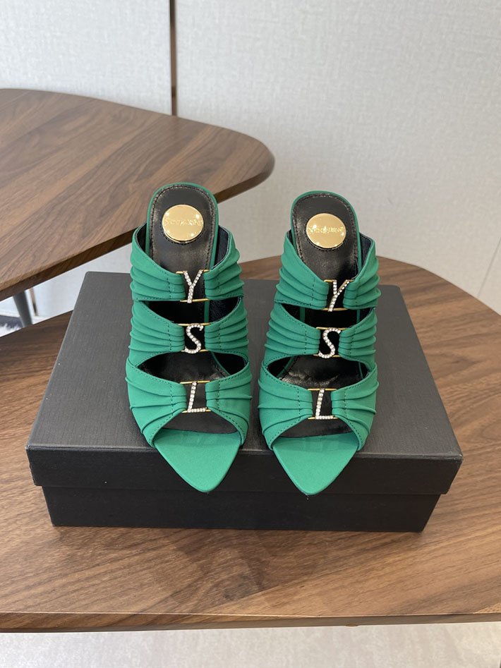 最高級サンローランスーパーコピー Saint Laurent サンダル エミリー ミュール サテンクレープ グリーン 2630580 サンローラン サンダル レディース - 画像 (4)