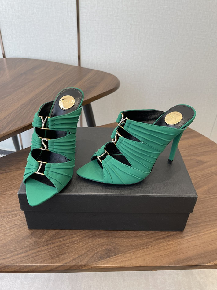 最高級サンローランスーパーコピー Saint Laurent サンダル エミリー ミュール サテンクレープ グリーン 2630580 サンローラン サンダル レディース - 画像 (2)
