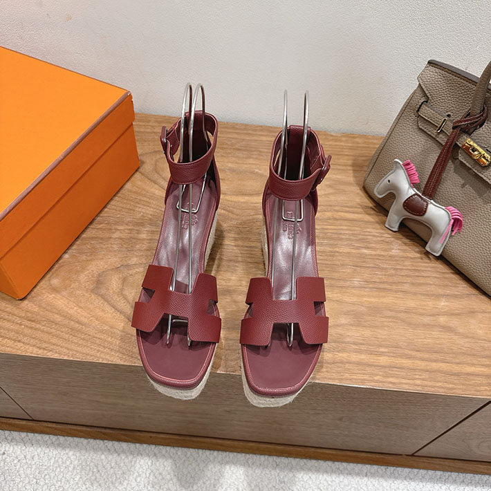 最高級エルメススーパーコピー HERMES エスパドリーユ エルダ 靴・シューズ ヒール ボルドー 2631582 HERMES 靴 サンダル - 画像 (8)