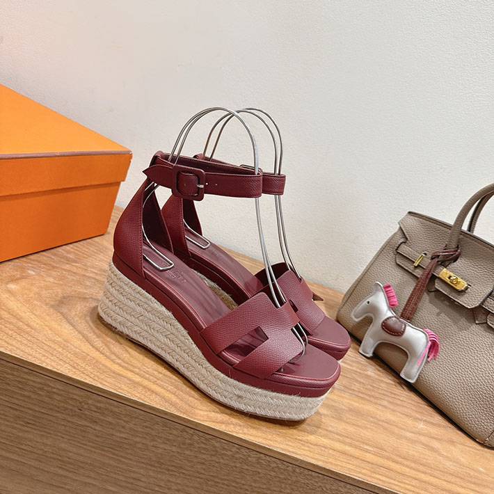 最高級エルメススーパーコピー HERMES エスパドリーユ エルダ 靴・シューズ ヒール ボルドー 2631582 HERMES 靴 サンダル - 画像 (7)