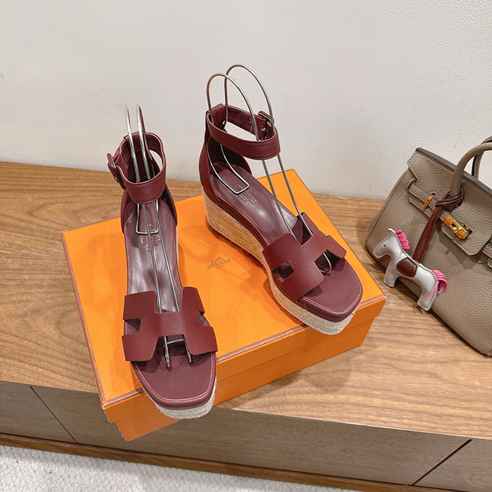 最高級エルメススーパーコピー HERMES エスパドリーユ エルダ 靴・シューズ ヒール ボルドー 2631582 HERMES 靴 サンダル - 画像 (6)