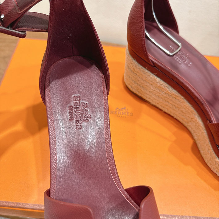 最高級エルメススーパーコピー HERMES エスパドリーユ エルダ 靴・シューズ ヒール ボルドー 2631582 HERMES 靴 サンダル - 画像 (4)