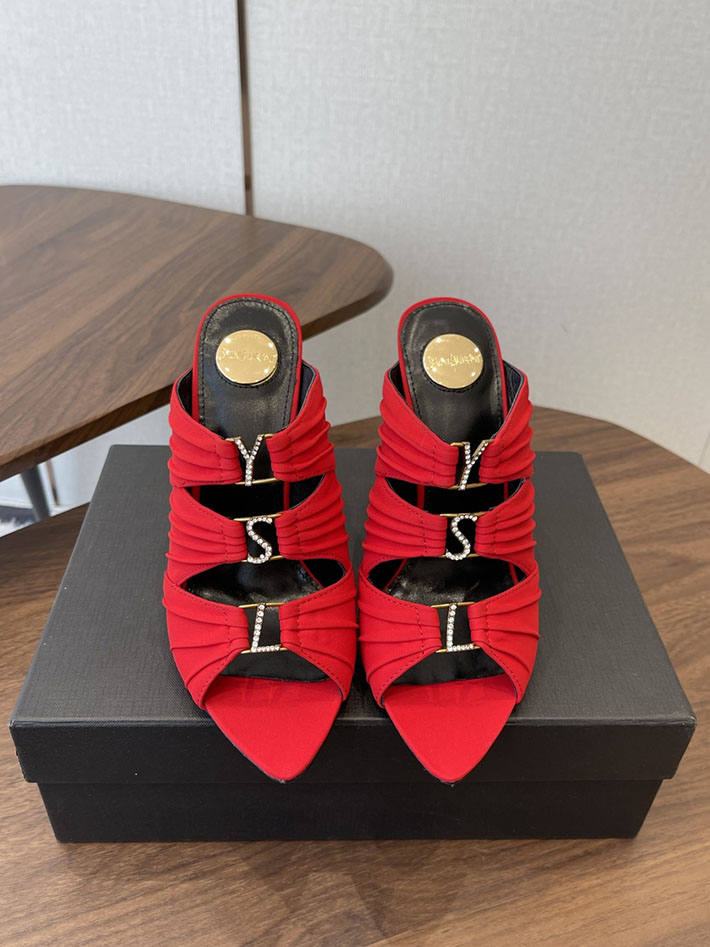 最高級サンローランスーパーコピー Saint Laurent サンダル エミリー ミュール サテンクレープ レッド 2630582 サンローラン ヒール - 画像 (4)