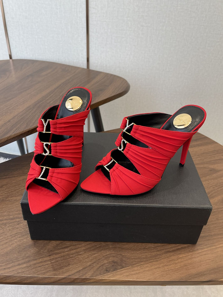 最高級サンローランスーパーコピー Saint Laurent サンダル エミリー ミュール サテンクレープ レッド 2630582 サンローラン ヒール - 画像 (2)