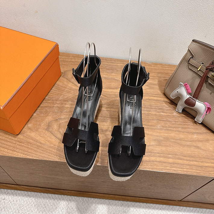 最高級エルメススーパーコピー HERMES エスパドリーユ エルダ 靴・シューズ ヒール ブラック 2631583 HERMES 靴 サンダル - 画像 (8)