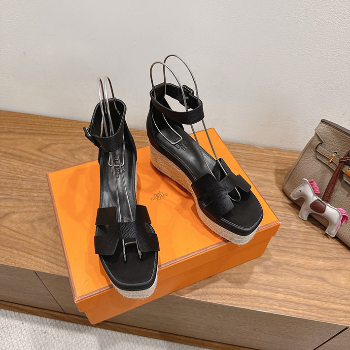 最高級エルメススーパーコピー HERMES エスパドリーユ エルダ 靴・シューズ ヒール ブラック 2631583 HERMES 靴 サンダル - 画像 (6)