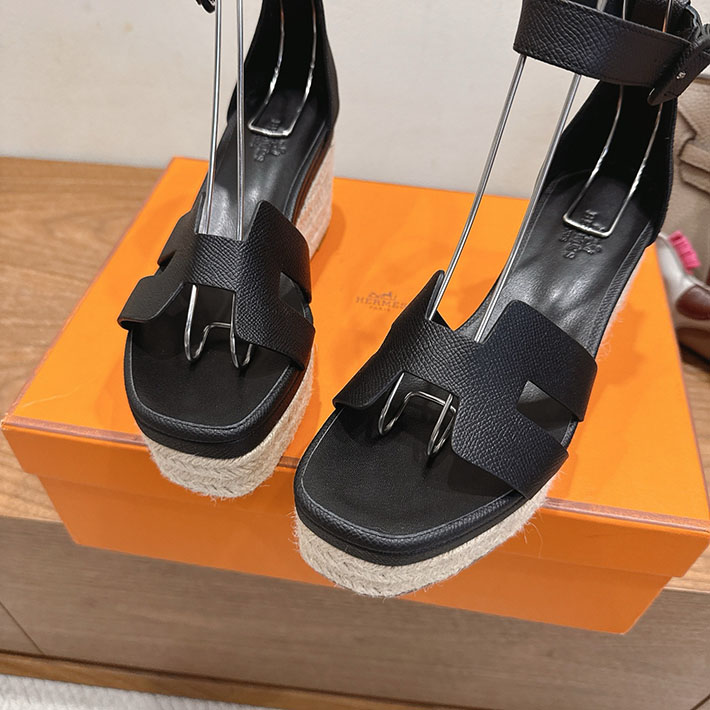 最高級エルメススーパーコピー HERMES エスパドリーユ エルダ 靴・シューズ ヒール ブラック 2631583 HERMES 靴 サンダル - 画像 (4)