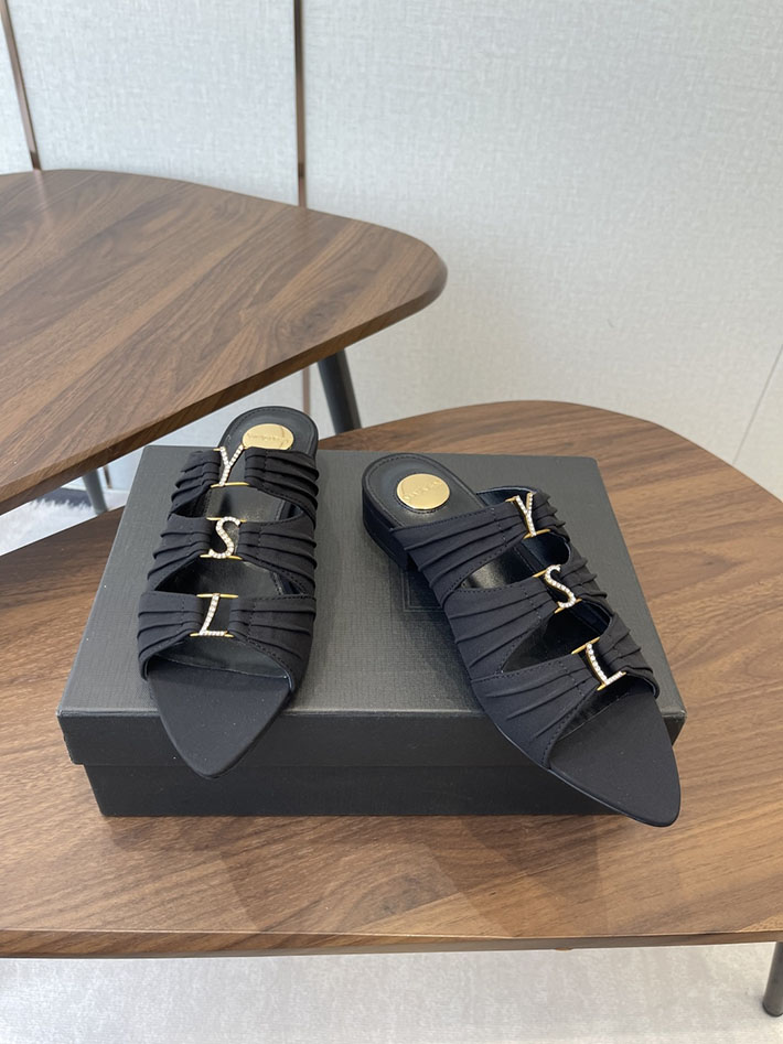 最高級サンローランスーパーコピー YSL 2026年春夏 新作 エミリー ミュール サテンクレープ ブラック 2630583 サンローラン サンダル アウトレット - 画像 (2)