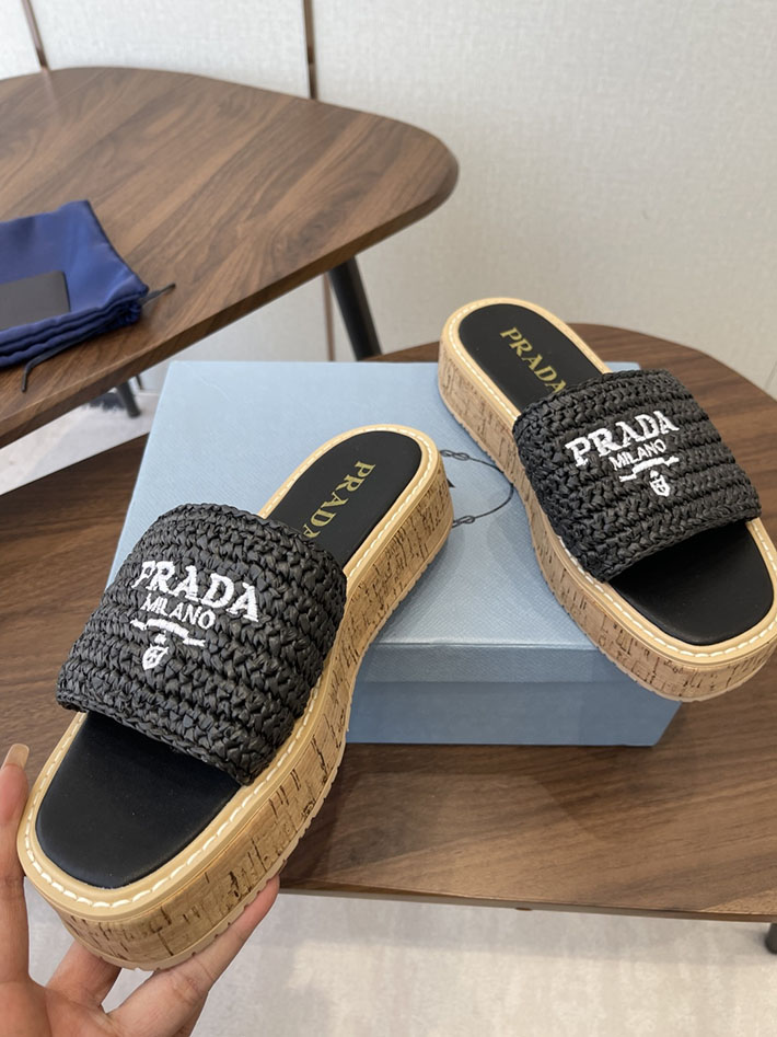 最高級プラダスーパーコピー PRADA 2026年春夏 新作 ラフィア風 厚底 プラットフォーム 4cmヒール 2630614 プラダ サンダル アウトレット - 画像 (8)