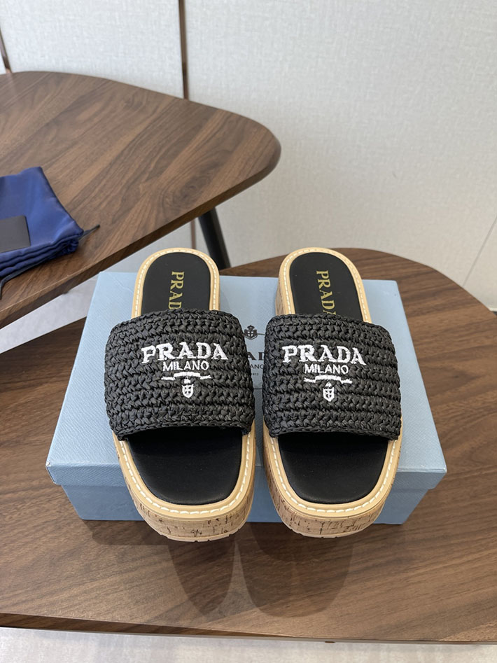 最高級プラダスーパーコピー PRADA 2026年春夏 新作 ラフィア風 厚底 プラットフォーム 4cmヒール 2630614 プラダ サンダル アウトレット - 画像 (3)
