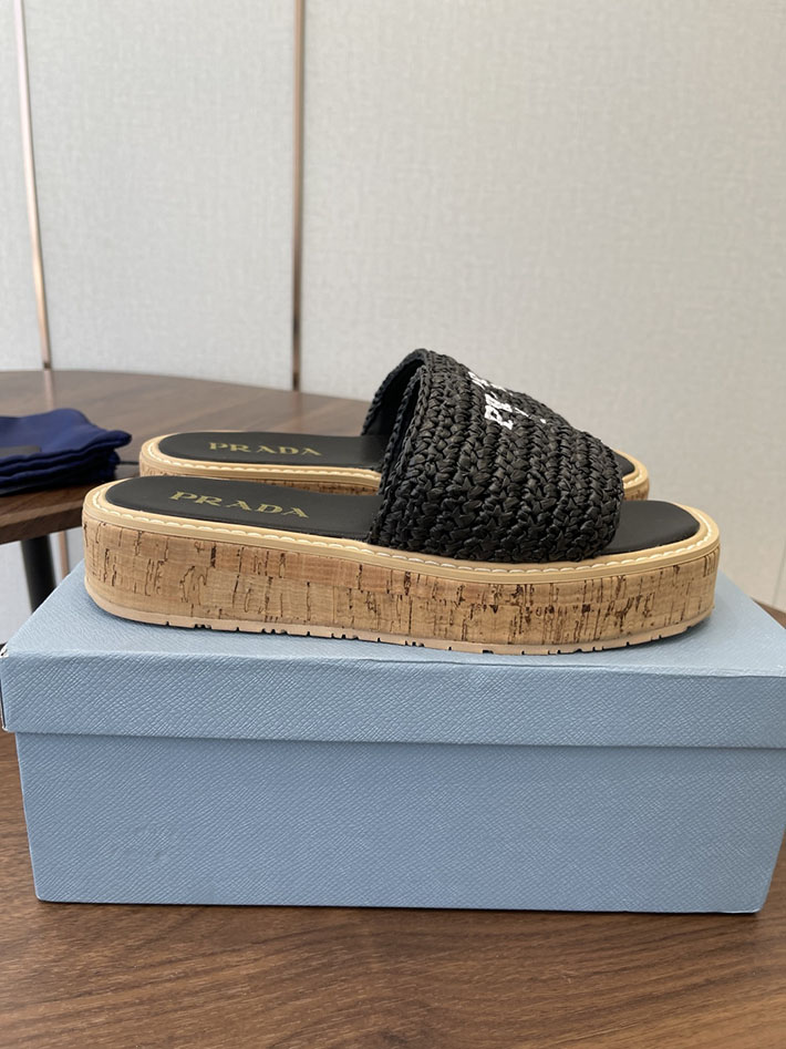 最高級プラダスーパーコピー PRADA 2026年春夏 新作 ラフィア風 厚底 プラットフォーム 4cmヒール 2630614 プラダ サンダル アウトレット - 画像 (2)