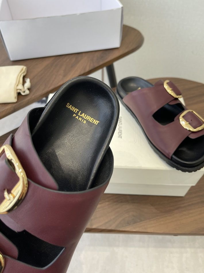 最高級サンローランスーパーコピー Saint Laurent レディース フラットサンダル メタルバックル ワインレッド 2630646 サンローラン 靴 シューズ - 画像 (6)