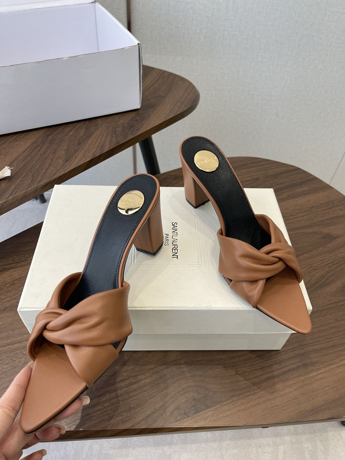 最高級サンローランスーパーコピー YSL 2026 新作 シューズ 靴 レザー 75mm ヒールミュール ブラウン 2630672 夏サンダル レディース 歩きやすい - 画像 (8)