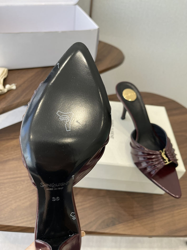 最高級サンローランスーパーコピー YSL 2026 新作 バビロン ミュール スムースレザー シューズ ワインレッド 2630678 サンダル ヒール 厚底 - 画像 (4)