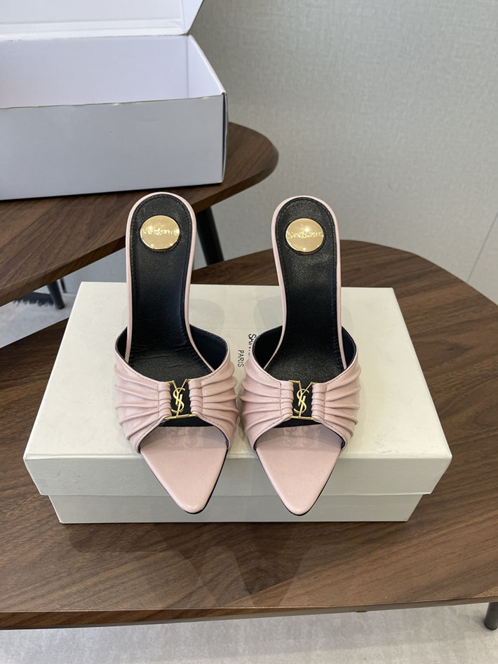 最高級サンローランスーパーコピー YSL 2026新作 95mmヒール バビロン ミュール スムースレザー ピンク 2630686 ミュールサンダル ヒール 太ヒール 歩きやすい - 画像 (3)