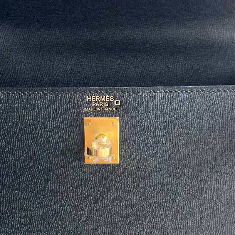 HERMES ケリー25 外縫い 黒/ブルーインディゴ ヴォーエプソン/クロコダイル ゴールド金具 H082322CC89 ケリー25 タッチ - 画像 (4)