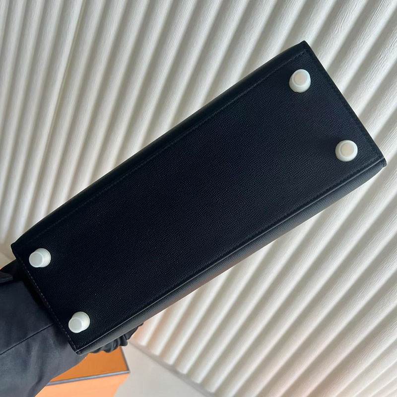 HERMES ケリー25 外縫い 黒/ブルーインディゴ ヴォーエプソン/クロコダイル ゴールド金具 H082322CC89 ケリー25 タッチ - 画像 (2)