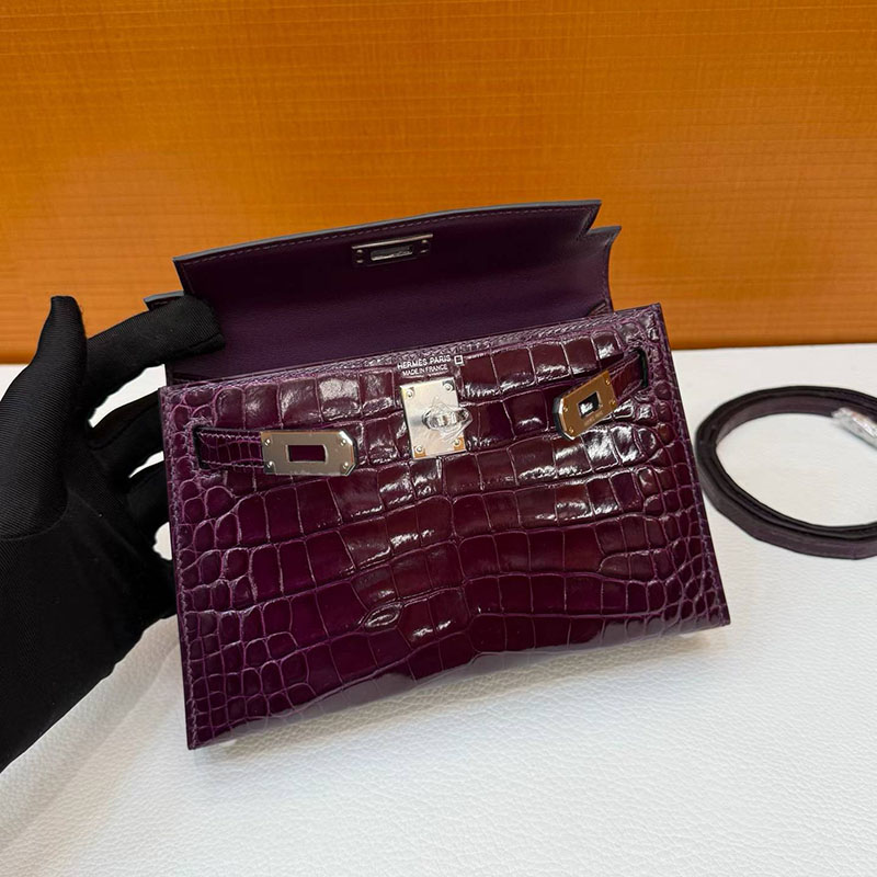 エルメス ケリー ミニの通販 HERMES ケリーミニ2 外縫い カシス クロコダイル シルバー金具 H073595CKN5 エルメス ケリーミニ2 - 画像 (4)