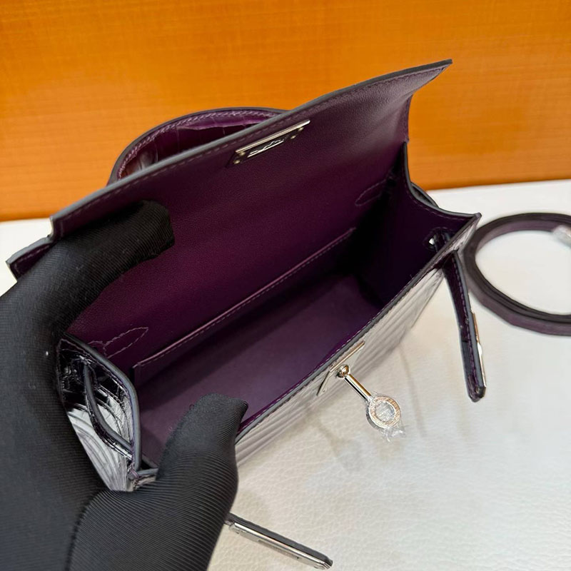 エルメス ケリー ミニの通販 HERMES ケリーミニ2 外縫い カシス クロコダイル シルバー金具 H073595CKN5 エルメス ケリーミニ2 - 画像 (2)
