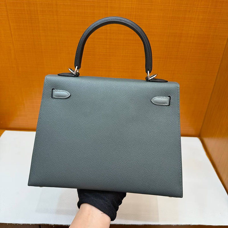 HERMES ケリー25 外縫い ヴェールマングローブ/ヴェールアマンド/黒 ヴォーエプソン シルバー金具 H041537CKAC エルメス ケリー25 - 画像 (9)