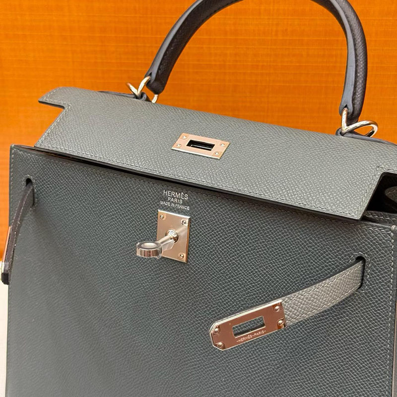HERMES ケリー25 外縫い ヴェールマングローブ/ヴェールアマンド/黒 ヴォーエプソン シルバー金具 H041537CKAC エルメス ケリー25 - 画像 (6)