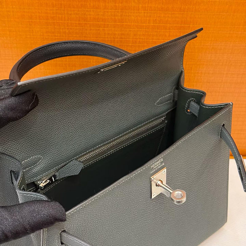 HERMES ケリー25 外縫い ヴェールマングローブ/ヴェールアマンド/黒 ヴォーエプソン シルバー金具 H041537CKAC エルメス ケリー25 - 画像 (5)