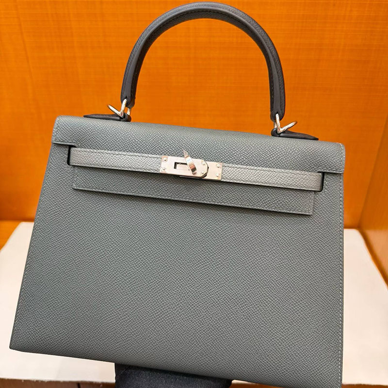 HERMES ケリー25 外縫い ヴェールマングローブ/ヴェールアマンド/黒 ヴォーエプソン シルバー金具 H041537CKAC エルメス ケリー25 - 画像 (3)