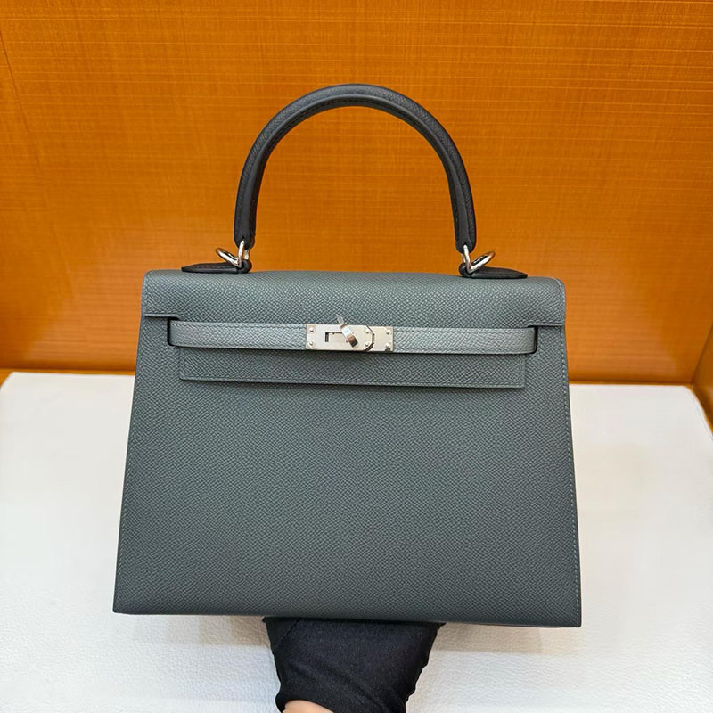 HERMES ケリー25 外縫い ヴェールマングローブ/ヴェールアマンド/黒 ヴォーエプソン シルバー金具 H041537CKAC エルメス ケリー25 - 画像 (2)