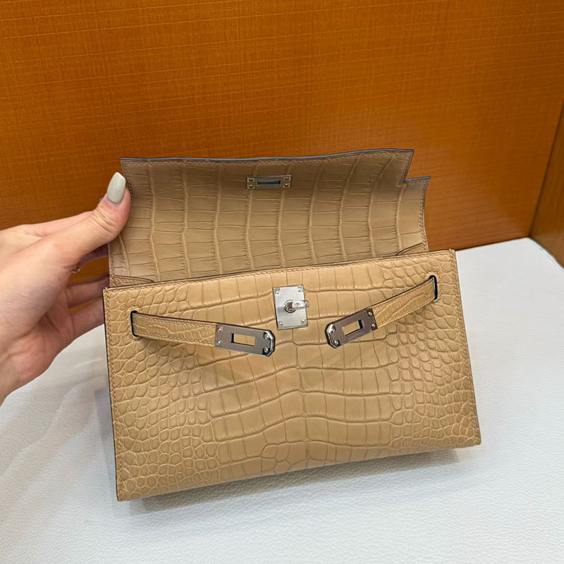 エルメス ポシェットケリーの通販 HERMES ポシェットケリー チャイ クロコダイル シルバー金具 H047683CK0M エルメス ケリー クロコダイル - 画像 (5)
