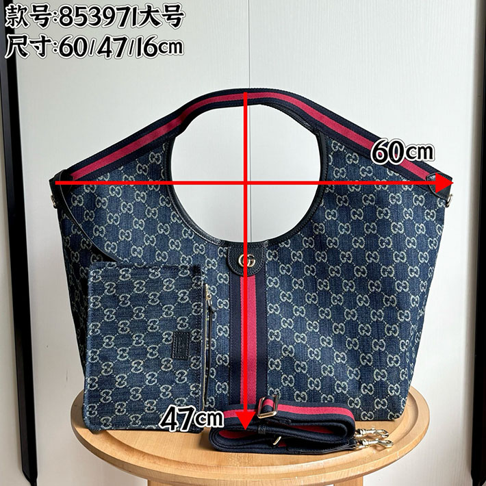 グッチ直営アウトレット店 GUCCI ジリオ ラージ トートバッグ ブルー&ホワイト 853971 FAFFQ 8864 グッチ トートバッグ アウトレット - 画像 (3)
