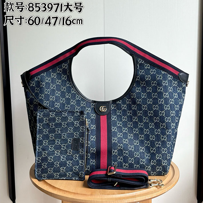 グッチ直営アウトレット店 GUCCI ジリオ ラージ トートバッグ ブルー&ホワイト 853971 FAFFQ 8864 グッチ トートバッグ アウトレット - 画像 (2)