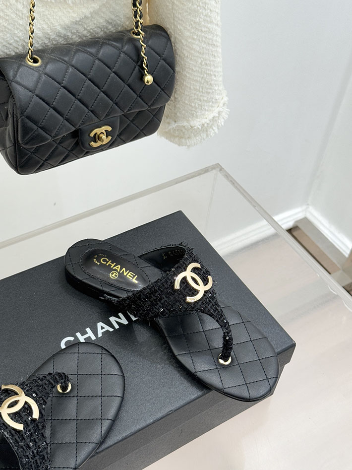 最高級シャネルスーパーコピー CHANEL ココマーク トングサンダル ラムスキン 2026年春夏 新作 ブラック 2630987 シャネル新作サンダル - 画像 (7)
