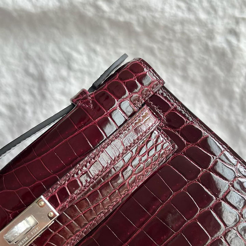 エルメス ポシェットケリーの通販 HERMES ポシェットケリー ボルドー クロコダイル シルバー金具 H061129CK57 エルメス クロコダイル バッグ - 画像 (9)