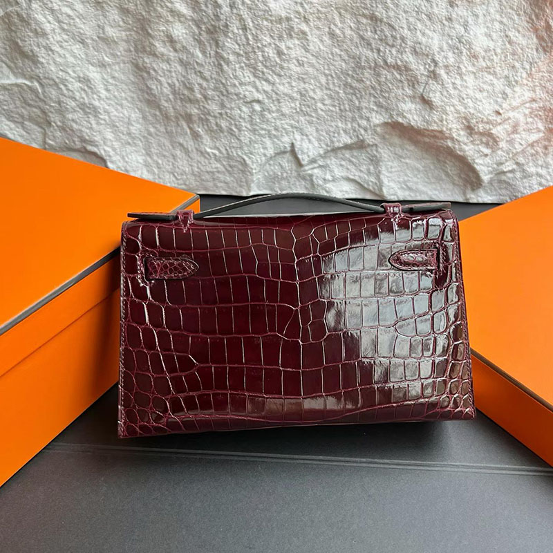 エルメス ポシェットケリーの通販 HERMES ポシェットケリー ボルドー クロコダイル シルバー金具 H061129CK57 エルメス クロコダイル バッグ - 画像 (8)