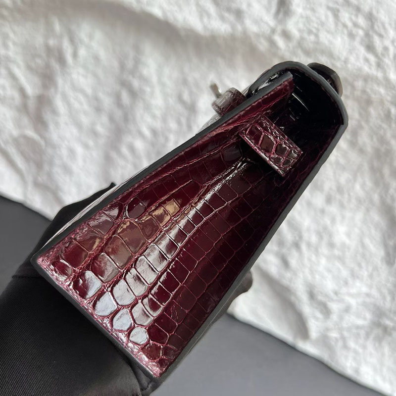エルメス ポシェットケリーの通販 HERMES ポシェットケリー ボルドー クロコダイル シルバー金具 H061129CK57 エルメス クロコダイル バッグ - 画像 (6)