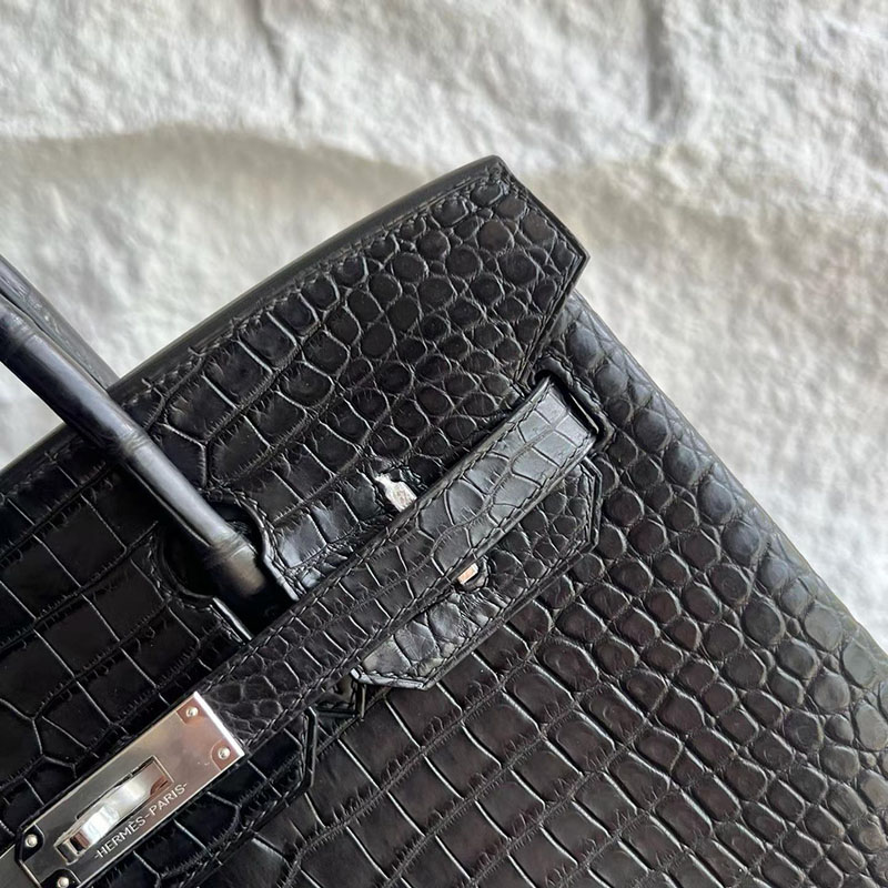 エルメス バーキン 30の通販 HERMES バーキン30 ブラック クロコダイル ポロサスマット シルバー金具 2633036 バーキン30 クロコダイル - 画像 (9)