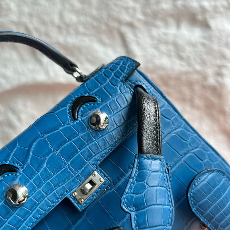 エルメス ケリードールの通販 HERMES ケリードール ブルーゼリージュ/ブラック クロコダイル シルバー金具 H082320CKI7 ケリードール バッグ - 画像 (9)