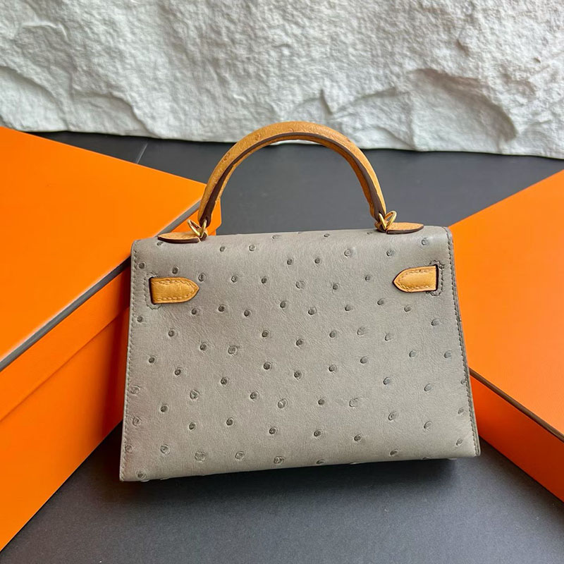 エルメス HERMES ケリーミニ2 外縫い トゥルティールグレー/サフラン オーストリッチ ゴールド金具 H071946CC81 エルメス ケリーミニ2 - 画像 (8)