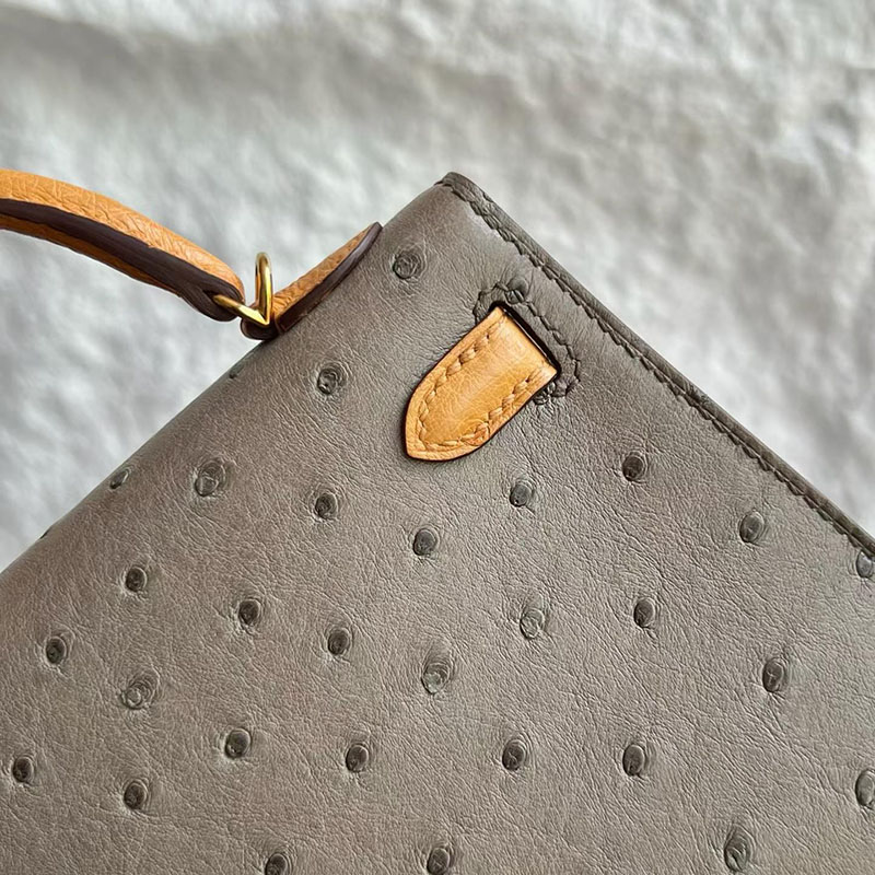 エルメス HERMES ケリーミニ2 外縫い トゥルティールグレー/サフラン オーストリッチ ゴールド金具 H071946CC81 エルメス ケリーミニ2 - 画像 (7)