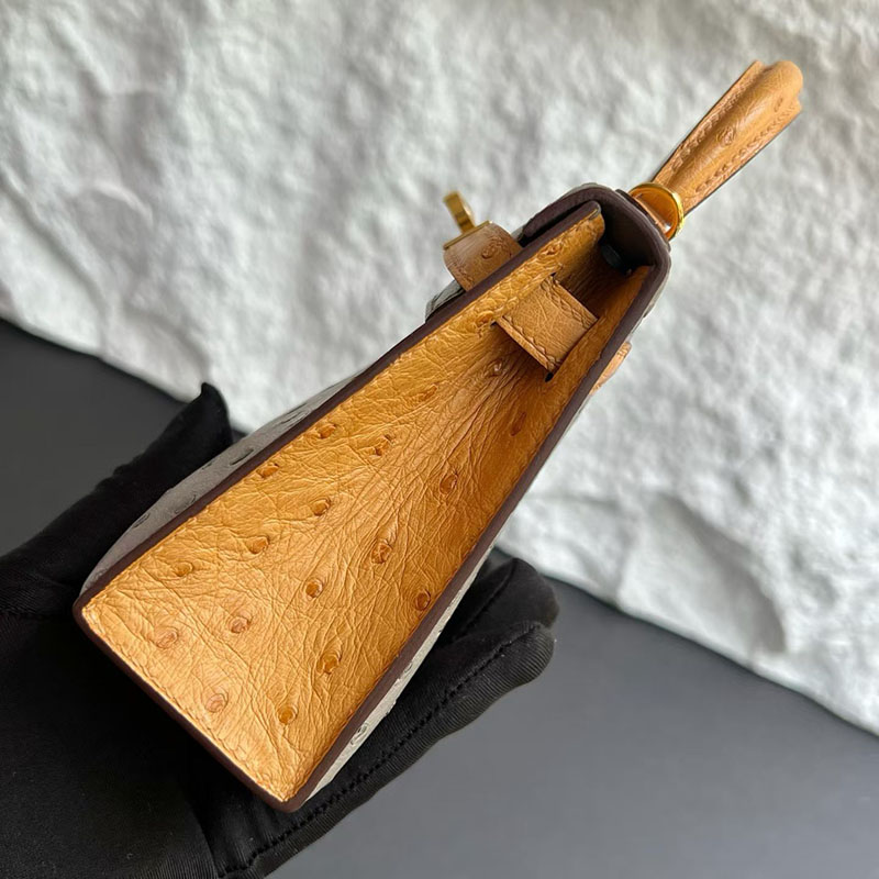 エルメス HERMES ケリーミニ2 外縫い トゥルティールグレー/サフラン オーストリッチ ゴールド金具 H071946CC81 エルメス ケリーミニ2 - 画像 (6)