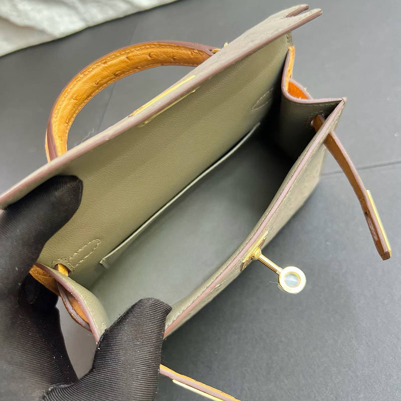 エルメス HERMES ケリーミニ2 外縫い トゥルティールグレー/サフラン オーストリッチ ゴールド金具 H071946CC81 エルメス ケリーミニ2 - 画像 (5)
