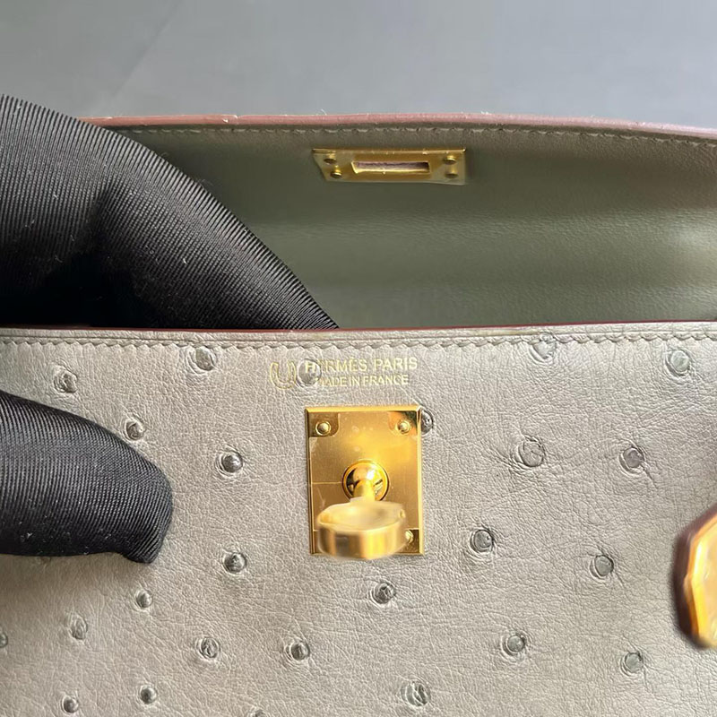 エルメス HERMES ケリーミニ2 外縫い トゥルティールグレー/サフラン オーストリッチ ゴールド金具 H071946CC81 エルメス ケリーミニ2 - 画像 (3)